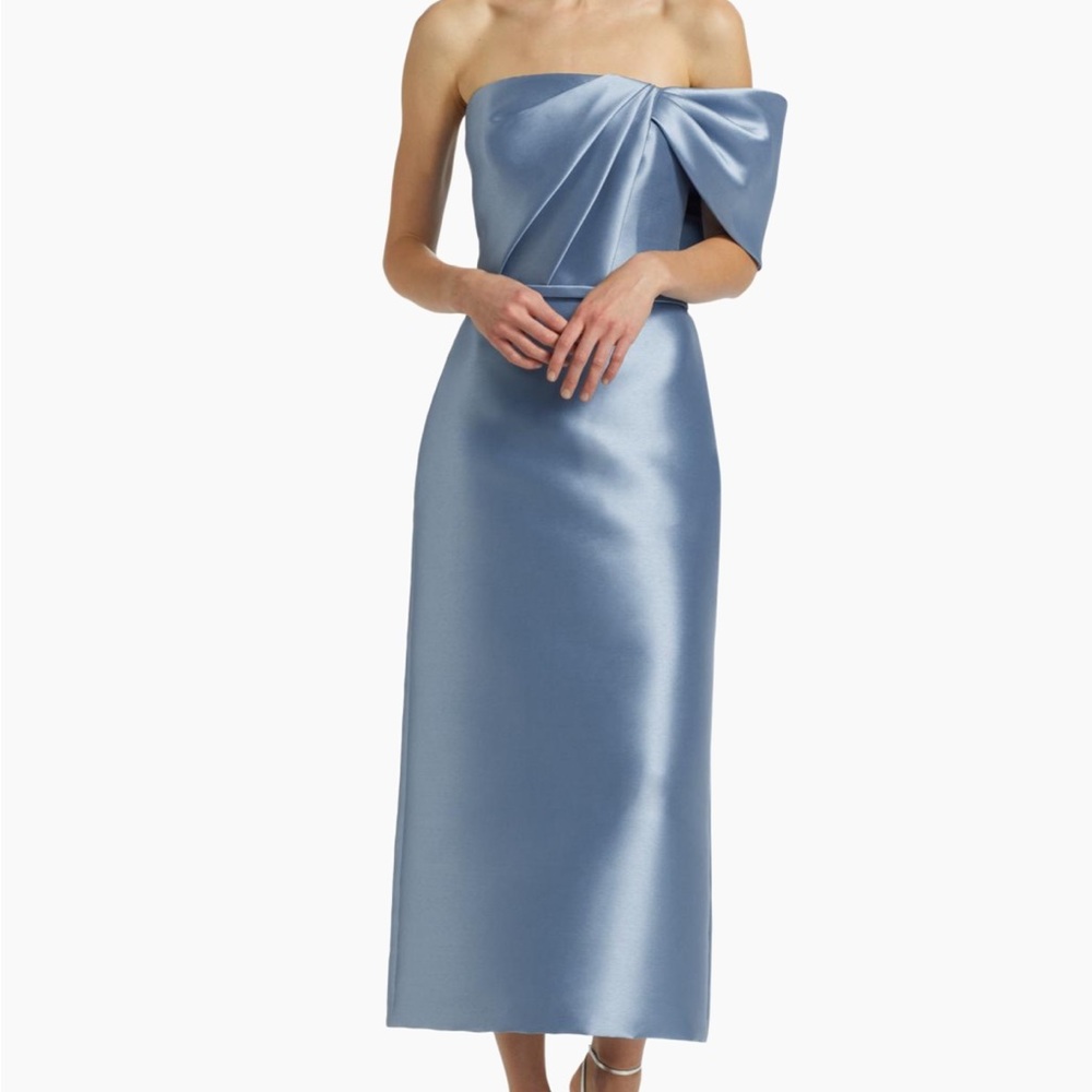 Amsale Strapless Satin Dress in Smokey Blue